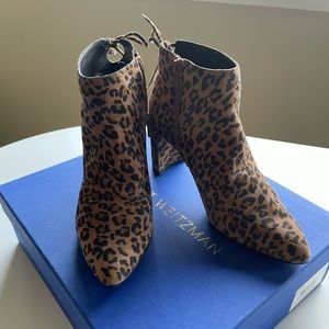 Stuart Weitzman Lofty Camel Cheetah Suede Bootie Size 6M
